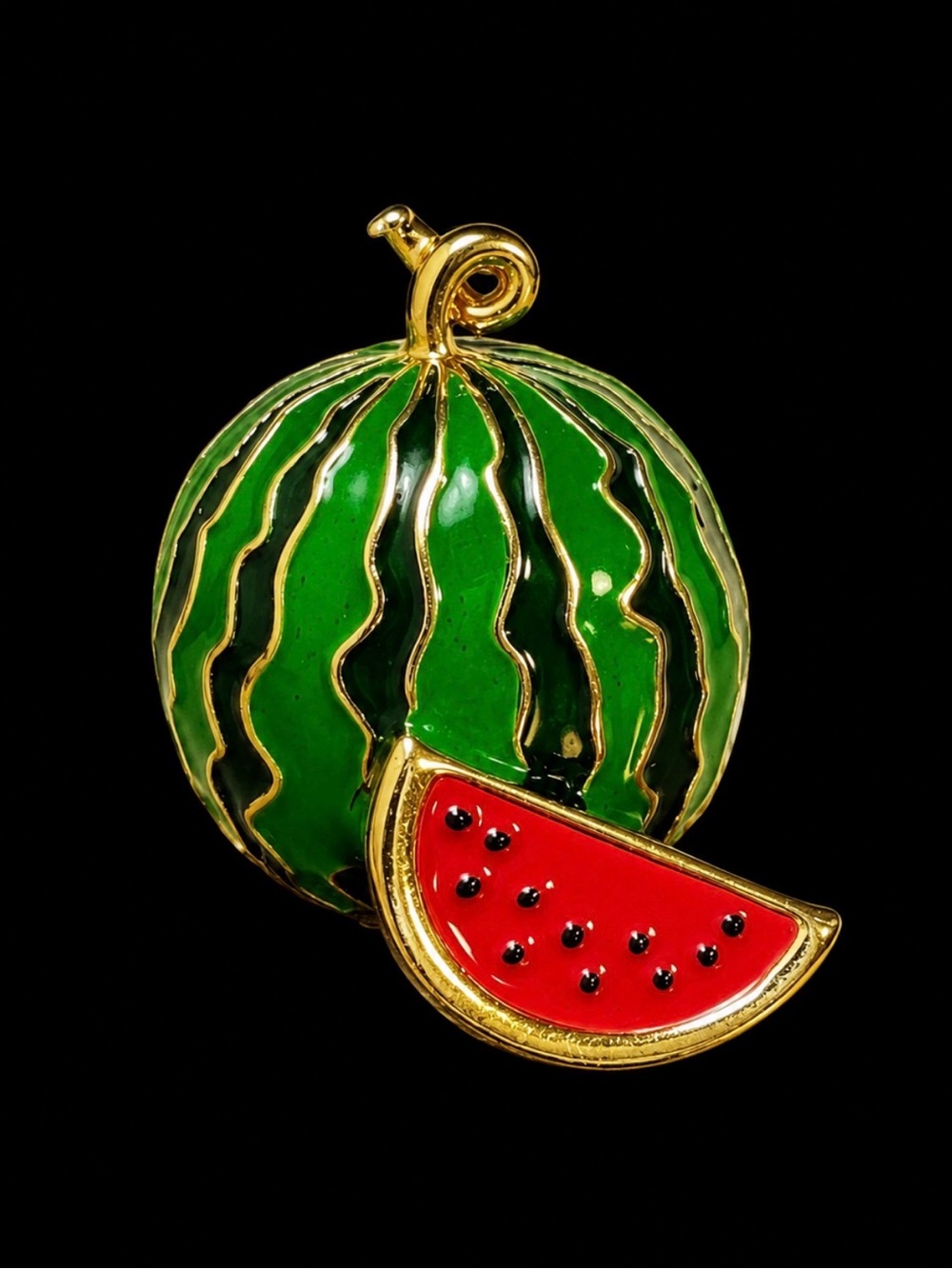 Fashion Jewelry Watermelon Brooch - Green, Red & Gold Enamel Pin